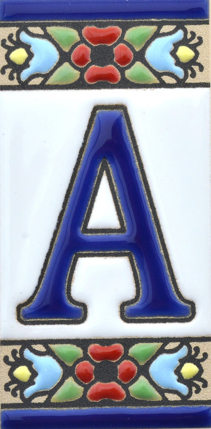 Hand-painted floral house number & letter tiles 2,87" x 1,38" 7.5 x 3.5 cm