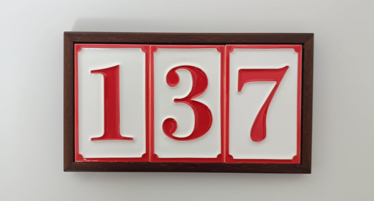 Italian hand-painted red ceramic house number tiles 11 x 7cm optional hardwood frames