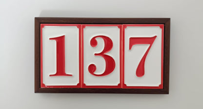 Italian hand-painted red ceramic house number tiles 11 x 7cm optional hardwood frames
