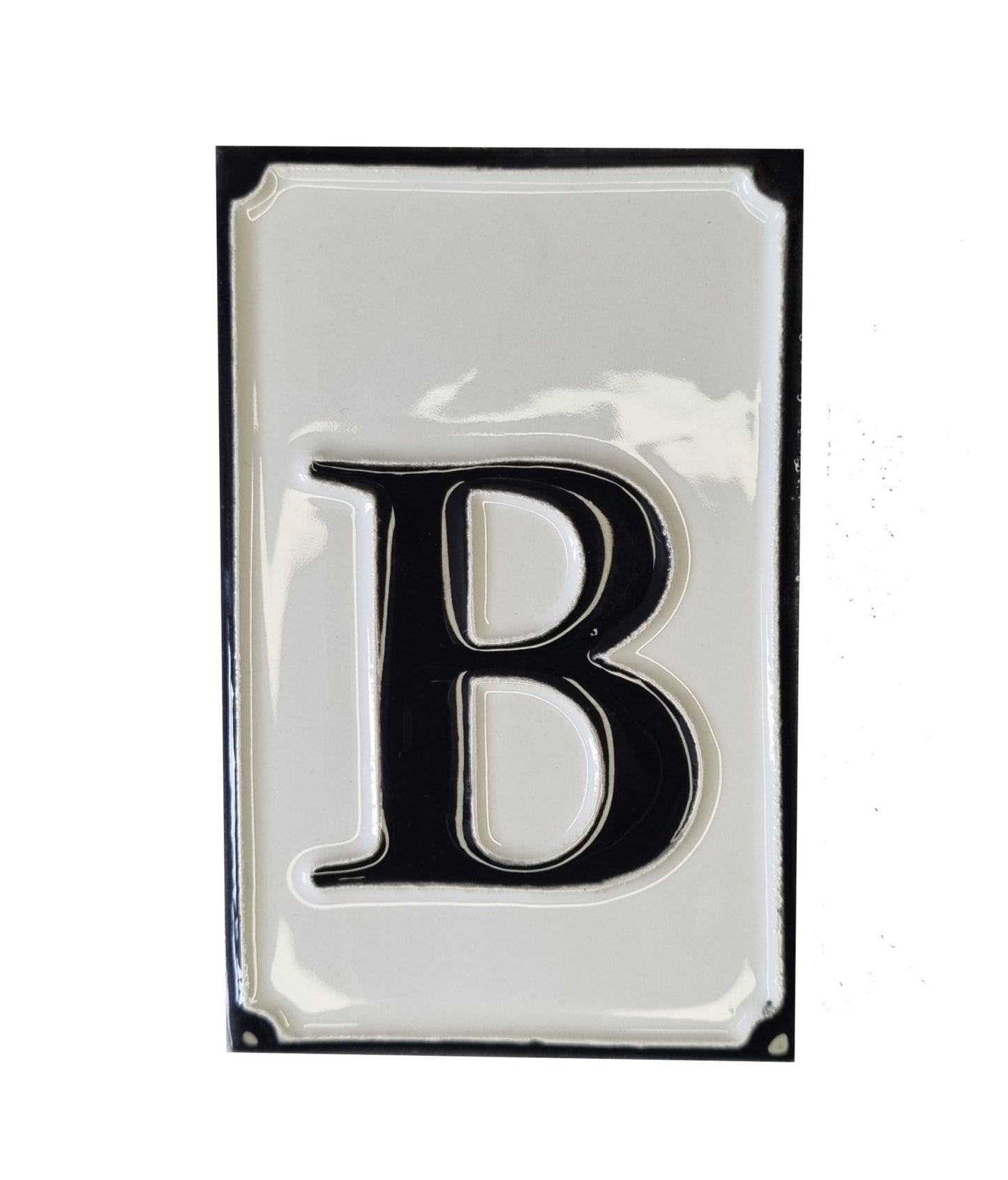 Hand-painted Italian-styled Black and White Ceramic House Number Tiles 11 x 7 cm