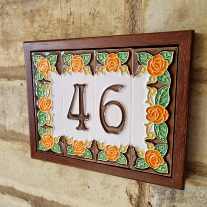 Italian Handmade Orange Ceramic Rose House Numbers Tiles 10 x 3.3cm | 3 to 6 Tile Frames