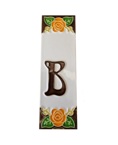 Italian Handmade Orange Ceramic Rose House Numbers Tiles 10 x 3.3cm | 3 to 6 Tile Frames