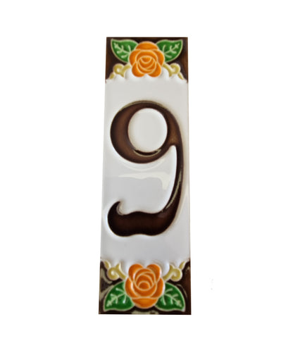 Italian Handmade Orange Ceramic Rose House Numbers Tiles 10 x 3.3cm | 3 to 6 Tile Frames