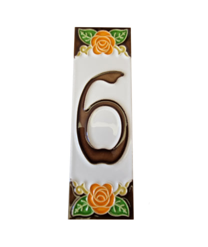 Italian Handmade Orange Ceramic Rose House Numbers Tiles 10 x 3.3cm | 3 to 6 Tile Frames