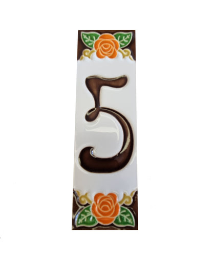 Italian Handmade Orange Ceramic Rose House Numbers Tiles 10 x 3.3cm | 3 to 6 Tile Frames