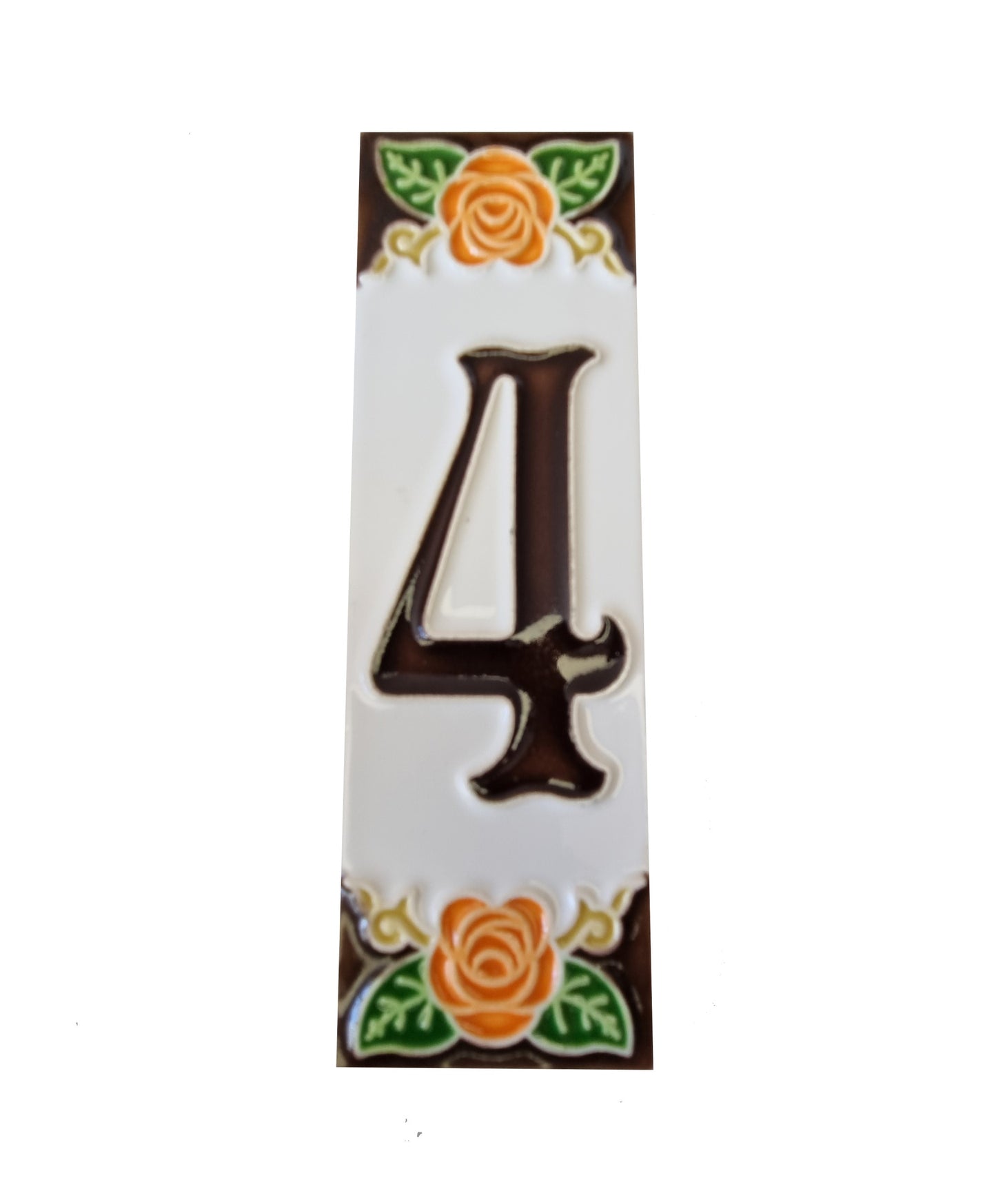 Italian Handmade Orange Ceramic Rose House Numbers Tiles 10 x 3.3cm | 3 to 6 Tile Frames