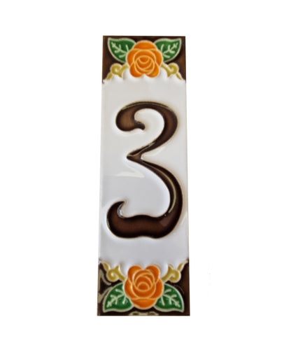 Italian Handmade Orange Ceramic Rose House Numbers Tiles 10 x 3.3cm | 3 to 6 Tile Frames