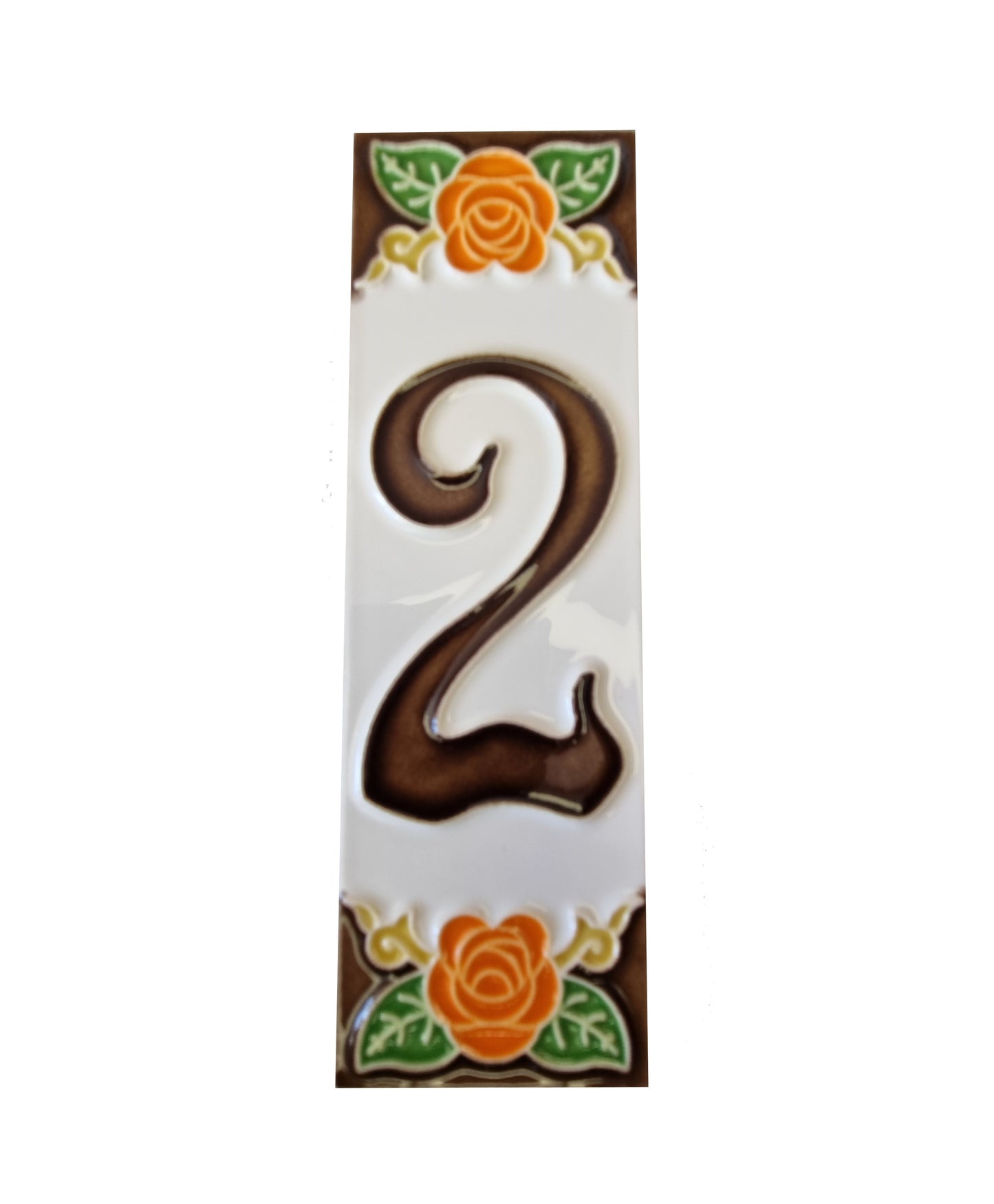 Italian Handmade Orange Ceramic Rose House Numbers Tiles 10 x 3.3cm | 3 to 6 Tile Frames