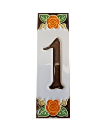 Italian Handmade Orange Ceramic Rose House Numbers Tiles 10 x 3.3cm | 3 to 6 Tile Frames