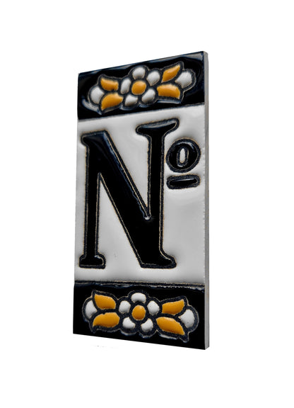 Mini-Floral Hand-painted Ceramic Black Number Tiles 7.5 x 3.5 cm & Metal Frames