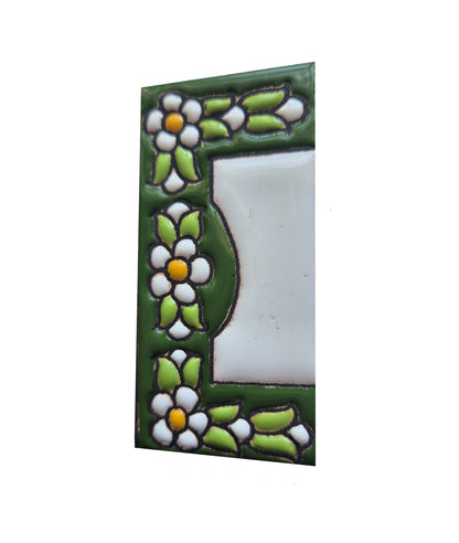 Spanish Ceramic Floral Green Mini House Number Tiles 7.5 x 3.5cm & Metal Filigree Frames