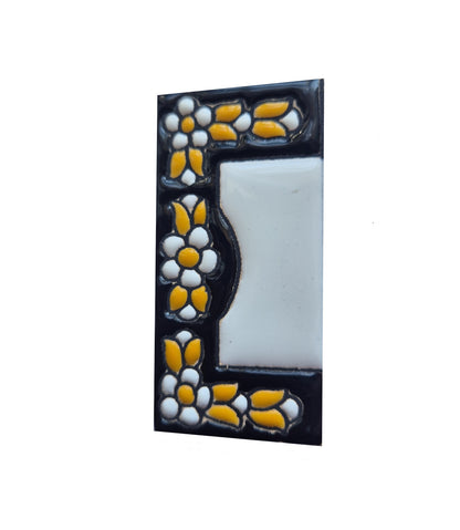 Mini-Floral Hand-painted Ceramic Black Number Tiles 7.5 x 3.5 cm & Metal Frames
