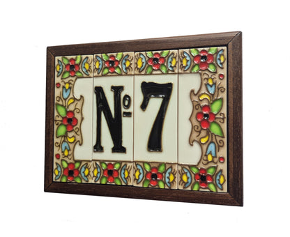 Spanish cherry number tiles with the option of wooden frames 10 x 3.3 cm