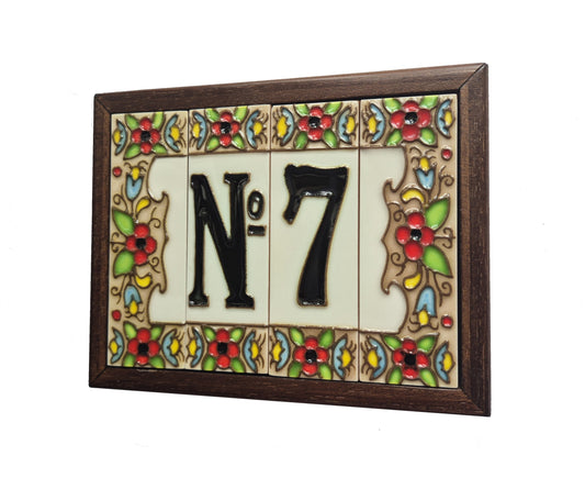 Hand-painted floral ceramic house number tiles 10 x 3.3cm