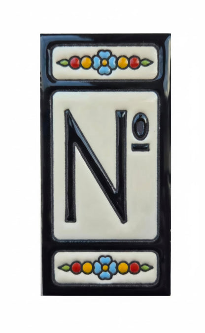 Hand-painted Atalaya M-5 Black Ceramic House Number Tiles 11 x 5.5cm | 2.16 x 4.33 inch