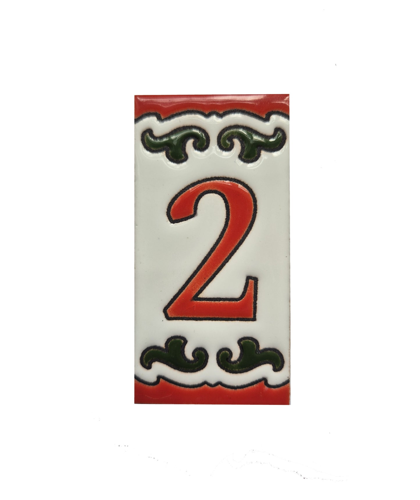 Hand-painted Daniela-6 Red & Green Ceramic Number Tiles 7.5 x 3.7cm