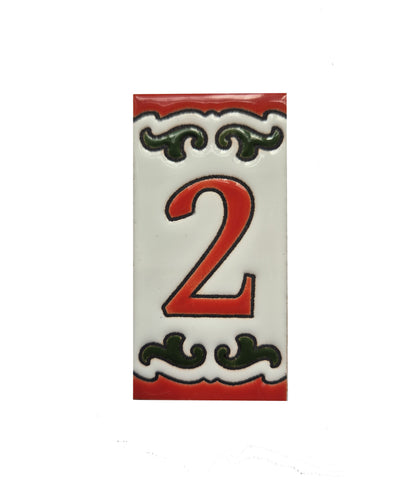 Hand-painted Daniela-6 Red & Green Ceramic Number Tiles 7.5 x 3.7cm