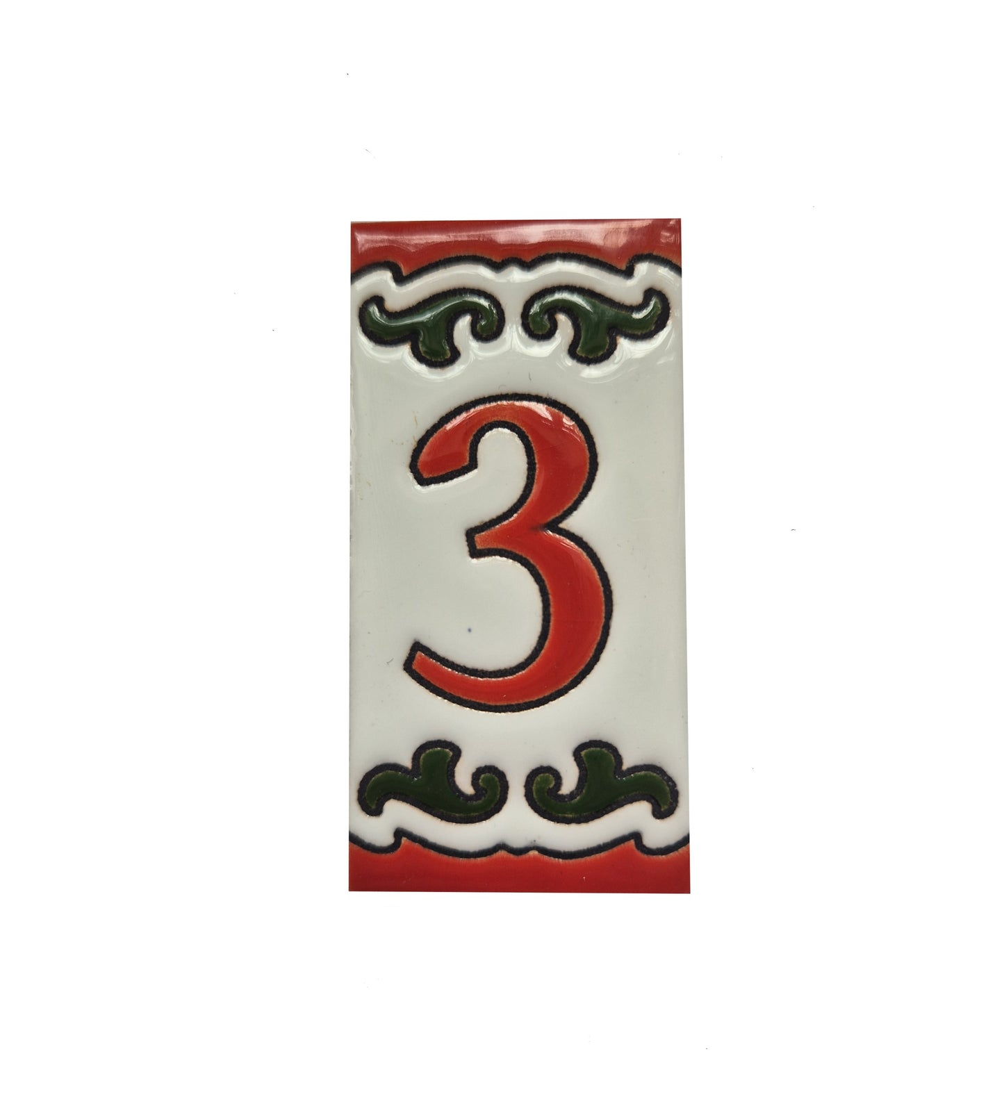 Hand-painted Daniela-6 Red & Green Ceramic Number Tiles 7.5 x 3.7cm