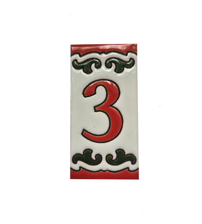 Hand-painted Daniela-6 Red & Green Ceramic Number Tiles 7.5 x 3.7cm