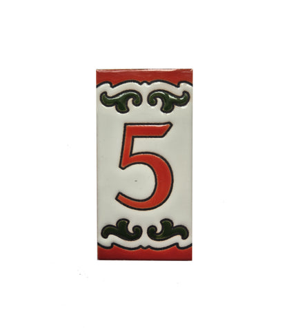Hand-painted Daniela-6 Red & Green Ceramic Number Tiles 7.5 x 3.7cm