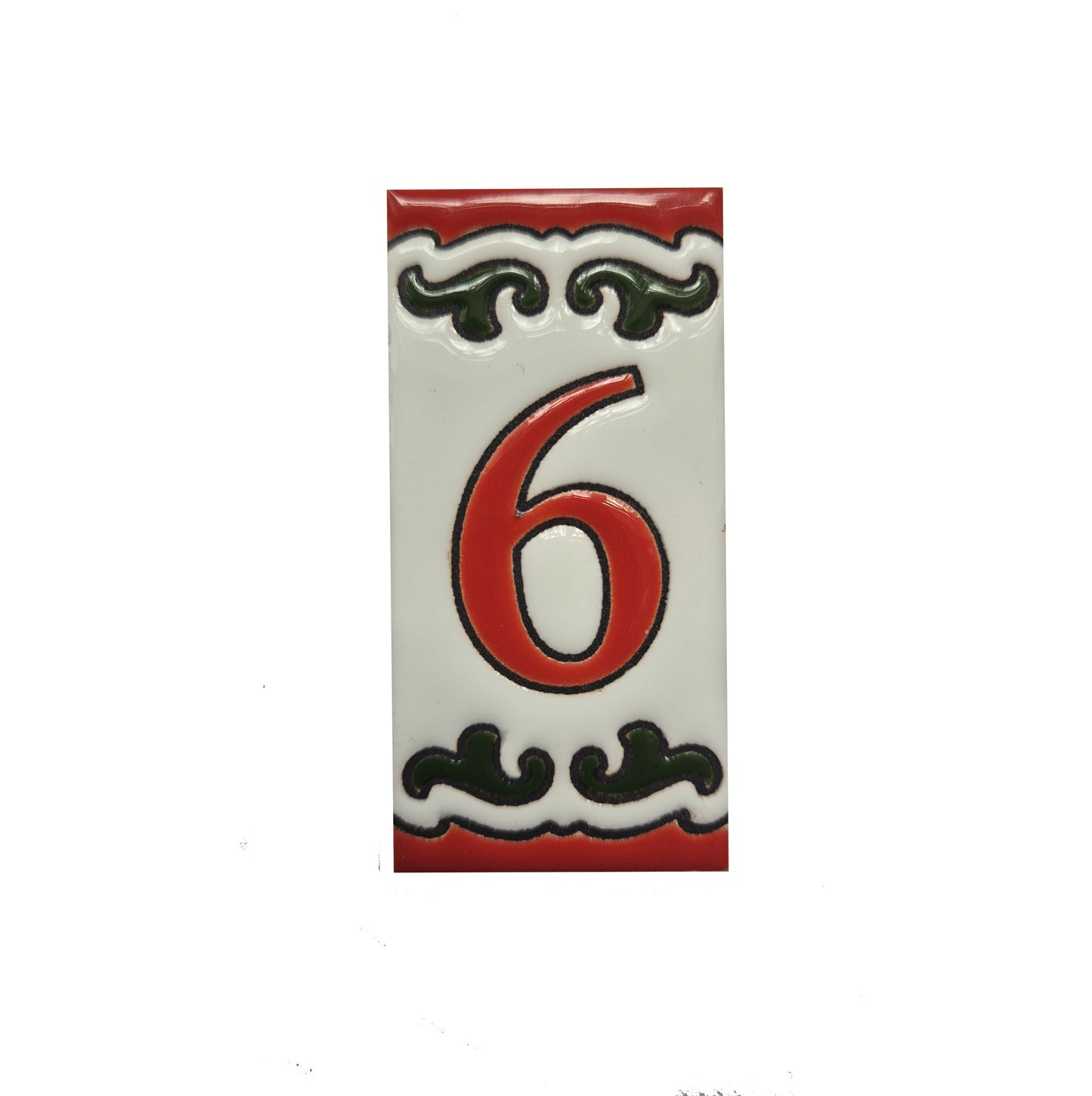 Hand-painted Daniela-6 Red & Green Ceramic Number Tiles 7.5 x 3.7cm