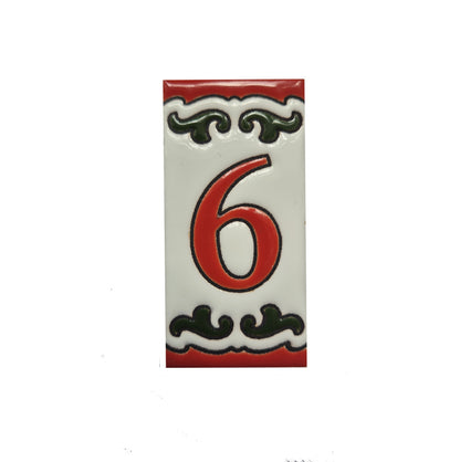 Hand-painted Daniela-6 Red & Green Ceramic Number Tiles 7.5 x 3.7cm