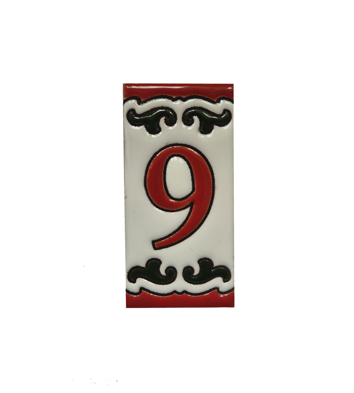 Hand-painted Daniela-6 Red & Green Ceramic Number Tiles 7.5 x 3.7cm