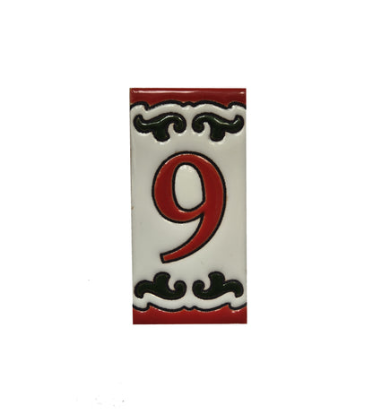 Hand-painted Daniela-6 Red & Green Ceramic Number Tiles 7.5 x 3.7cm