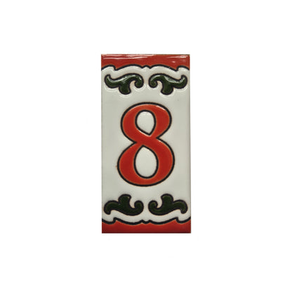 Hand-painted Daniela-6 Red & Green Ceramic Number Tiles 7.5 x 3.7cm