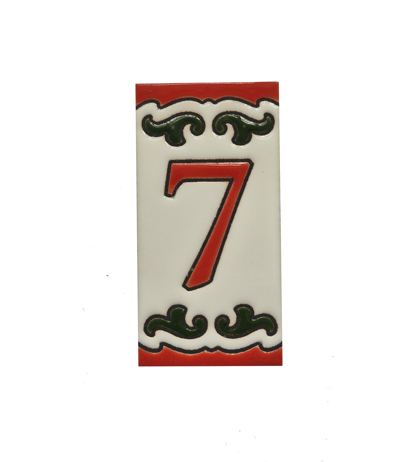 Hand-painted Daniela-6 Red & Green Ceramic Number Tiles 7.5 x 3.7cm