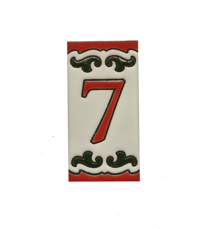 Hand-painted Daniela-6 Red & Green Ceramic Number Tiles 7.5 x 3.7cm