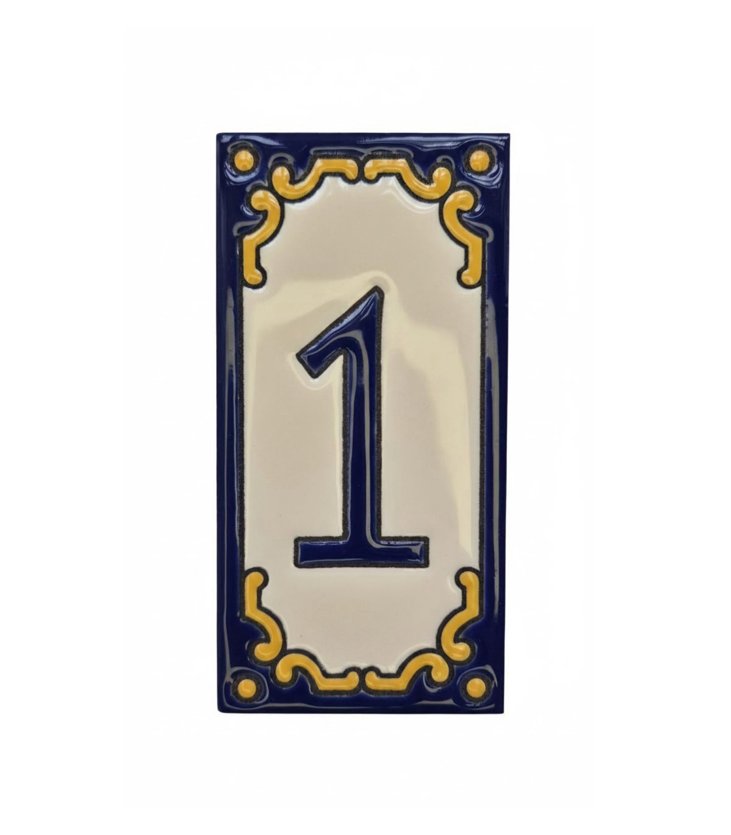 Hand-painted Jacho Midnight Blue Ceramic Number Tiles 11 x 5.5cm & Metal Frames