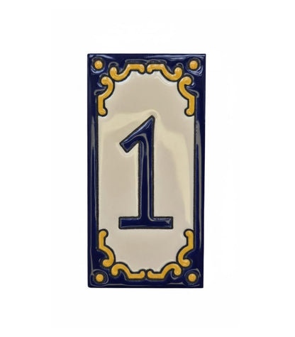 Hand-painted Jacho Midnight Blue Ceramic Number Tiles 11 x 5.5cm & Metal Frames