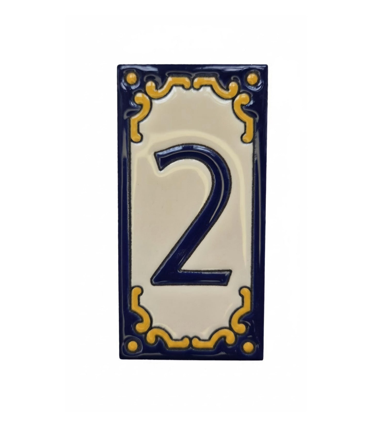Hand-painted Jacho Midnight Blue Ceramic Number Tiles 11 x 5.5cm & Metal Frames