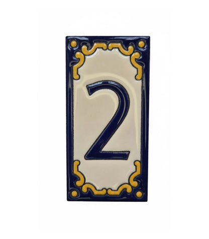 Hand-painted Jacho Midnight Blue Ceramic Number Tiles 11 x 5.5cm & Metal Frames