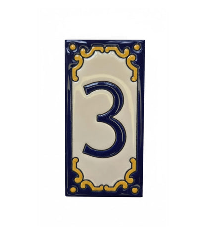 Hand-painted Jacho Midnight Blue Ceramic Number Tiles 11 x 5.5cm & Metal Frames