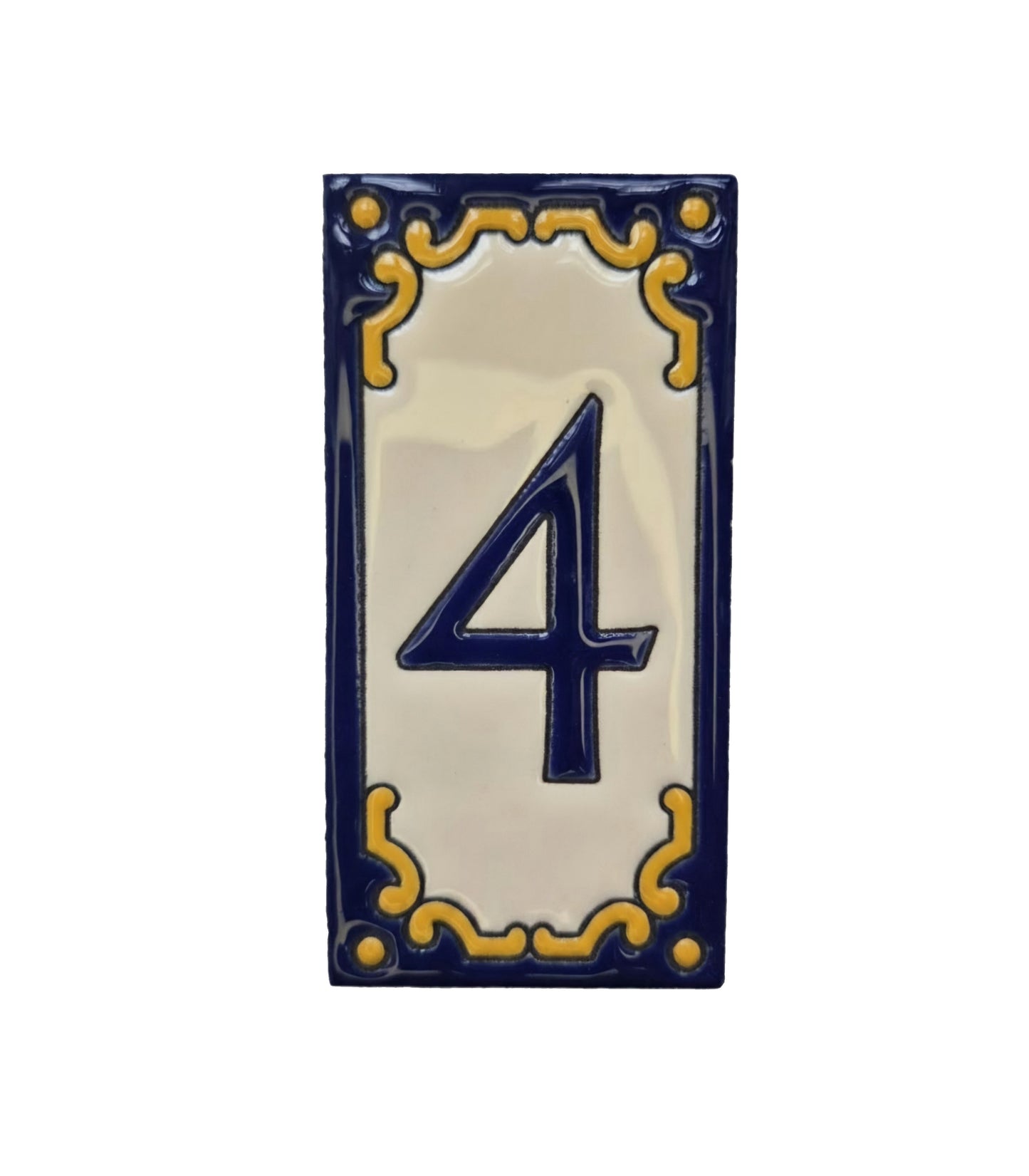 Hand-painted Jacho Midnight Blue Ceramic Number Tiles 11 x 5.5cm & Metal Frames