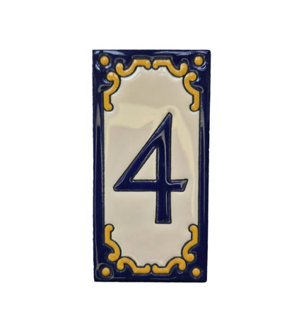 Hand-painted Jacho Midnight Blue Ceramic Number Tiles 11 x 5.5cm & Metal Frames