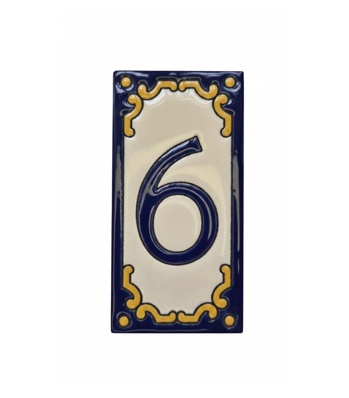 Hand-painted Jacho Midnight Blue Ceramic Number Tiles 11 x 5.5cm & Metal Frames