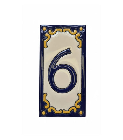Hand-painted Jacho Midnight Blue Ceramic Number Tiles 11 x 5.5cm & Metal Frames