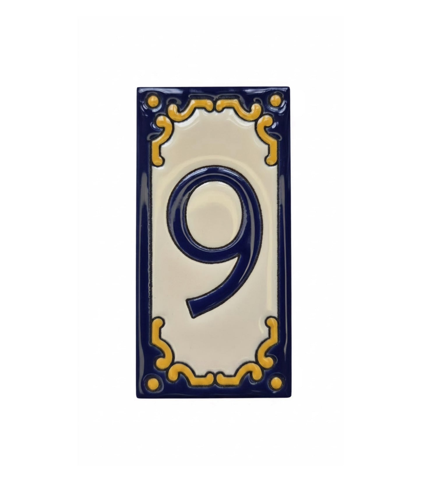 Hand-painted Jacho Midnight Blue Ceramic Number Tiles 11 x 5.5cm & Metal Frames