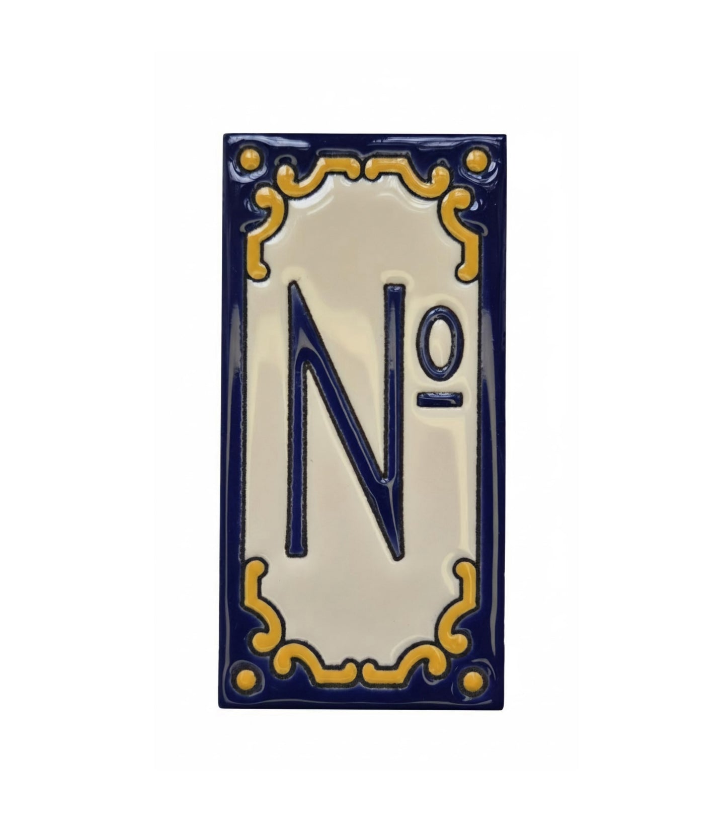 Hand-painted Jacho Midnight Blue Ceramic Number Tiles 11 x 5.5cm & Metal Frames