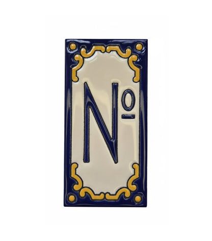 Hand-painted Jacho Midnight Blue Ceramic Number Tiles 11 x 5.5cm & Metal Frames