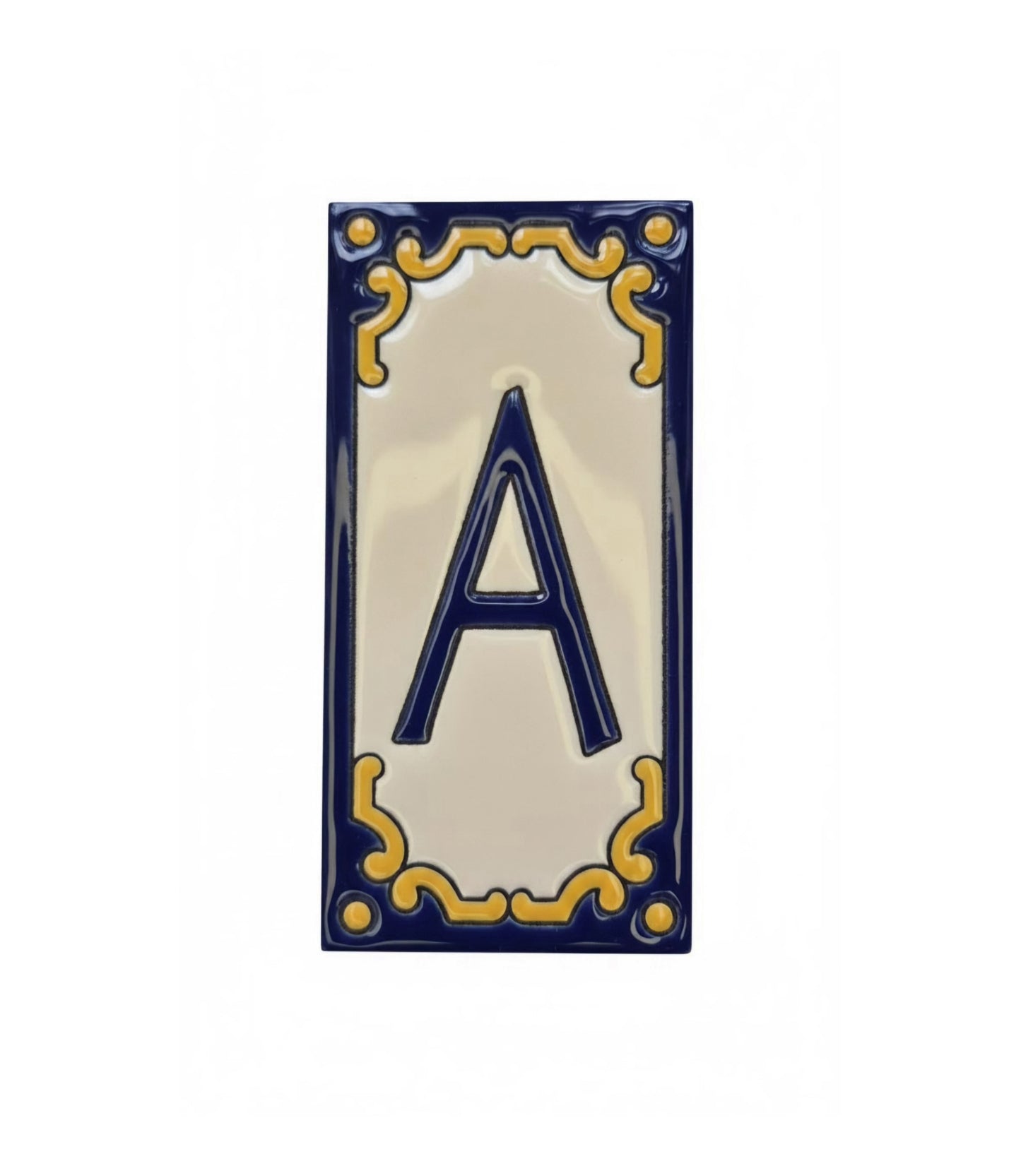Hand-painted Jacho Midnight Blue Ceramic Number Tiles 11 x 5.5cm & Metal Frames