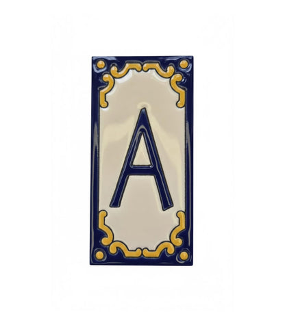 Hand-painted Jacho Midnight Blue Ceramic Number Tiles 11 x 5.5cm & Metal Frames