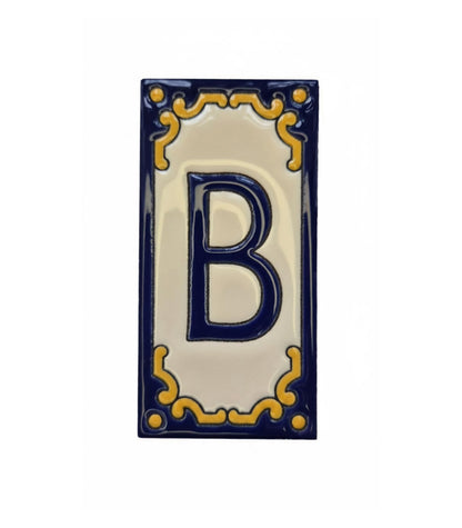 Hand-painted Jacho Midnight Blue Ceramic Number Tiles 11 x 5.5cm & Metal Frames
