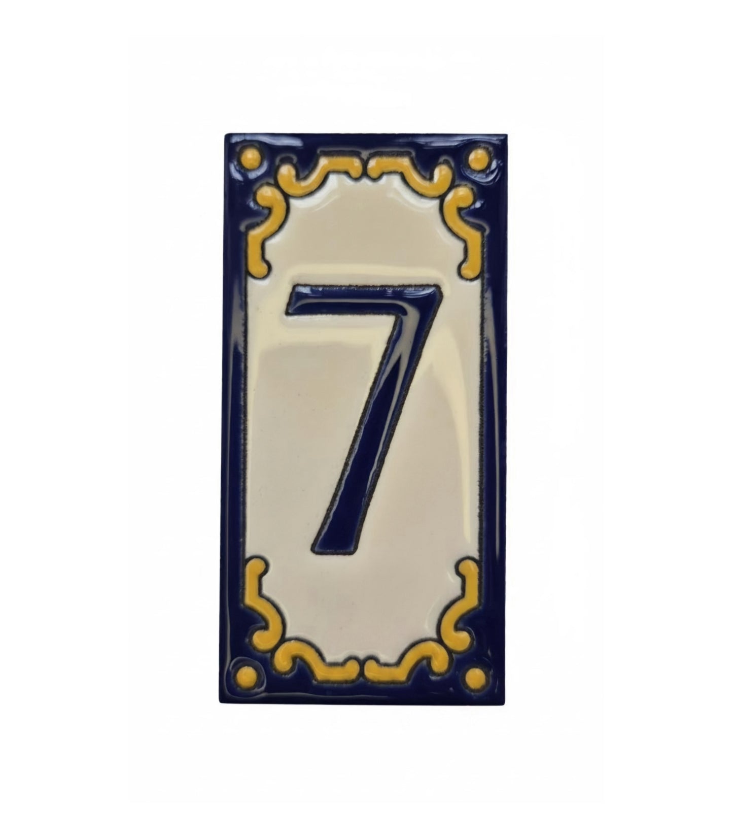 Hand-painted Jacho Midnight Blue Ceramic Number Tiles 11 x 5.5cm & Metal Frames