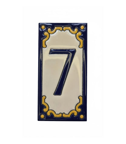Hand-painted Jacho Midnight Blue Ceramic Number Tiles 11 x 5.5cm & Metal Frames