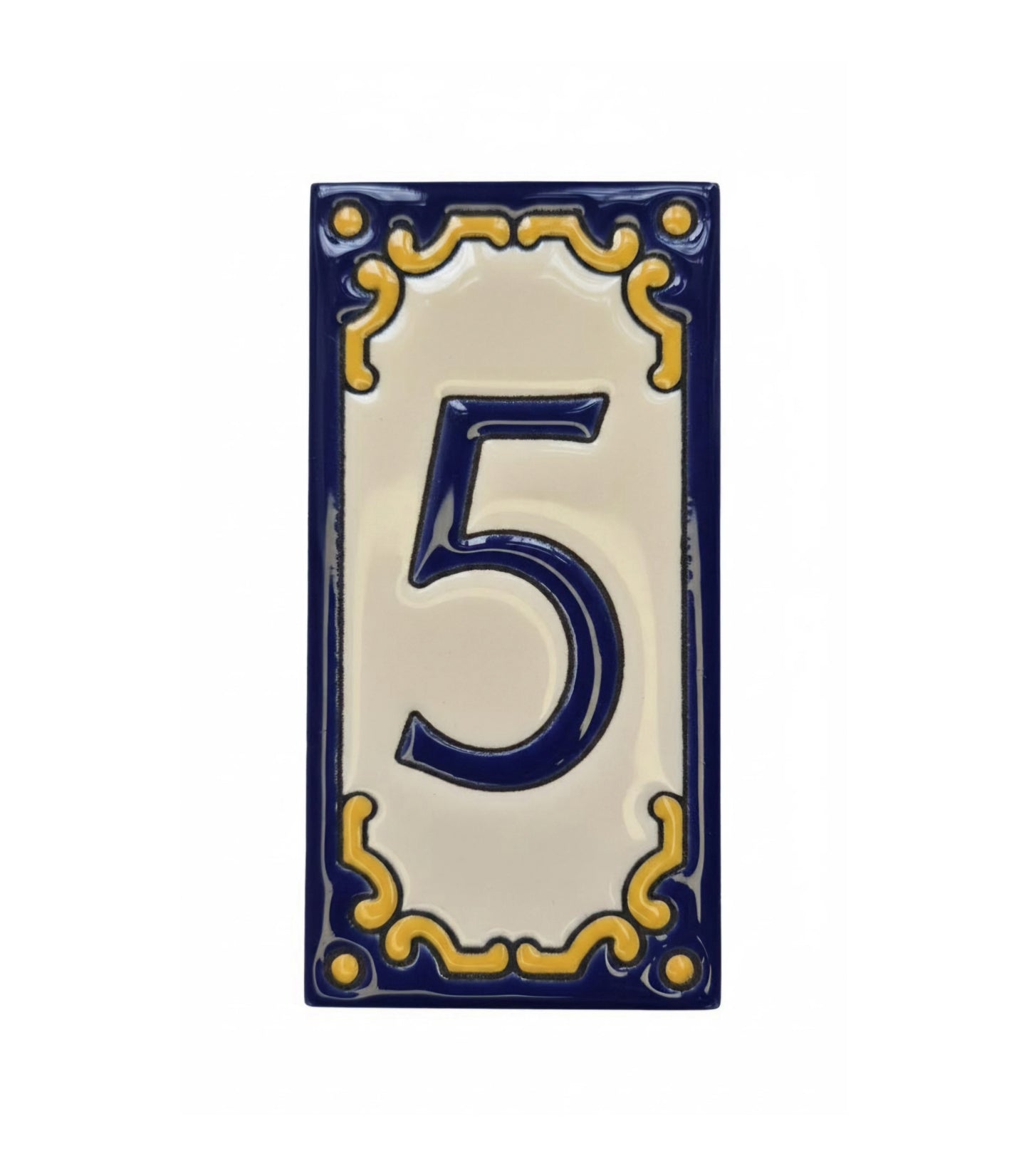 Hand-painted Jacho Midnight Blue Ceramic Number Tiles 11 x 5.5cm & Metal Frames