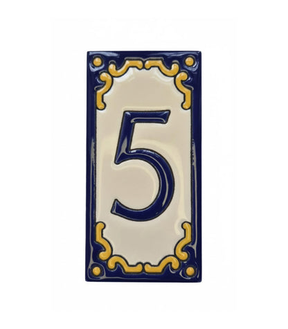 Hand-painted Jacho Midnight Blue Ceramic Number Tiles 11 x 5.5cm & Metal Frames